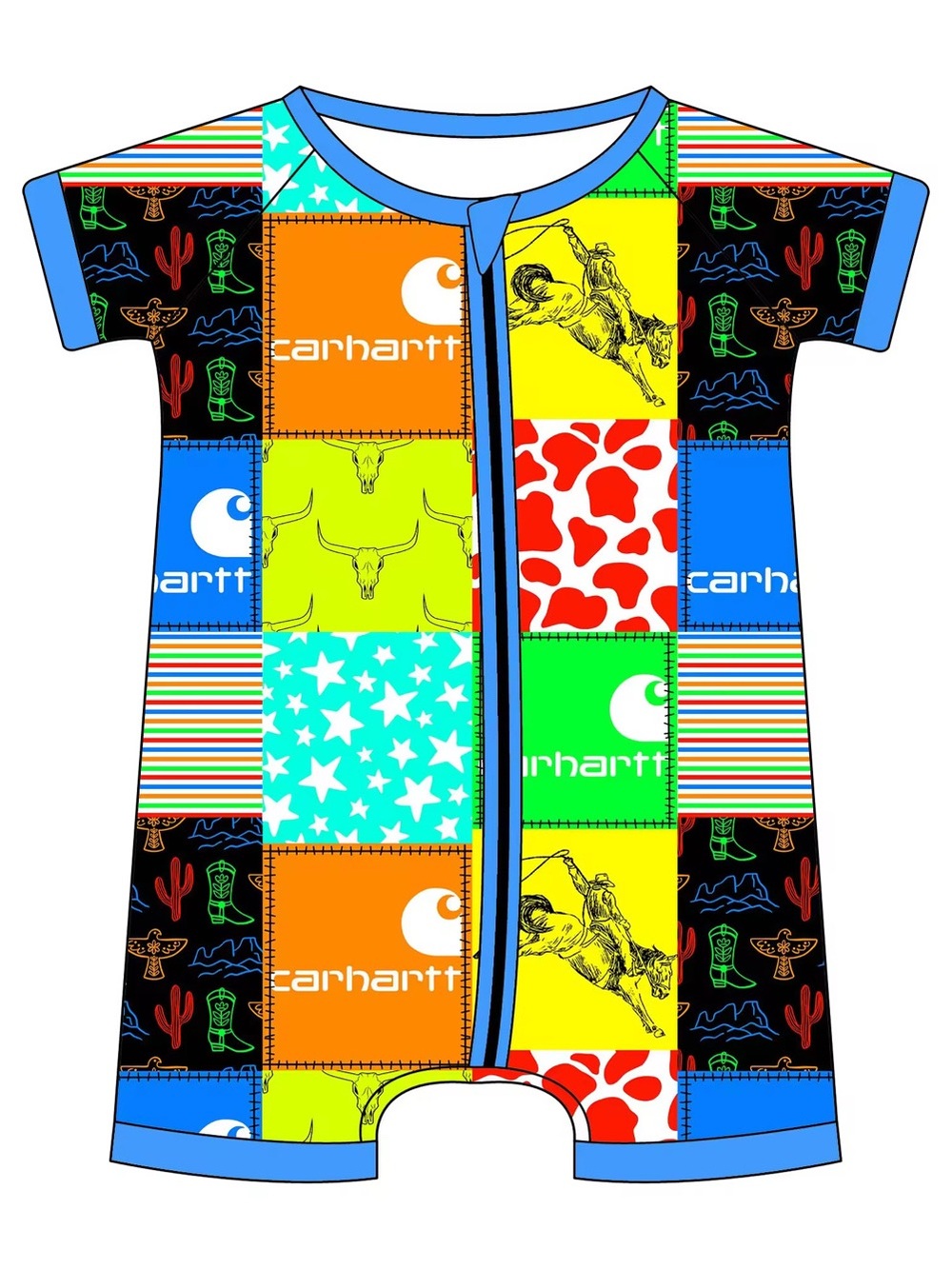 Bamboo Carhartt Patchwork Print Baby shortie - Bright Multi